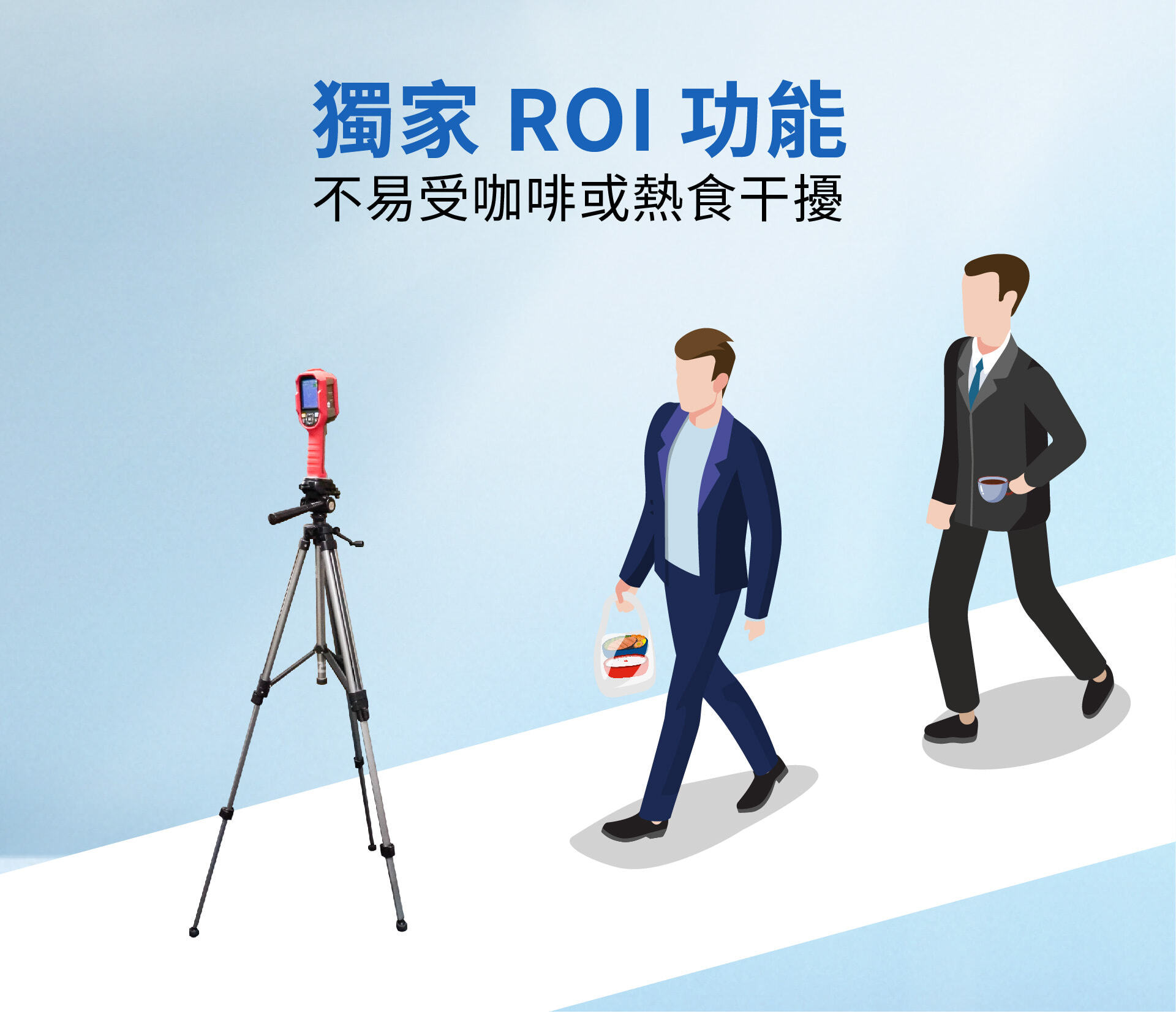 BE-5302順心量可開啟ROI功能，專注於受測者臉部，不偵測手持咖啡或熱食位置